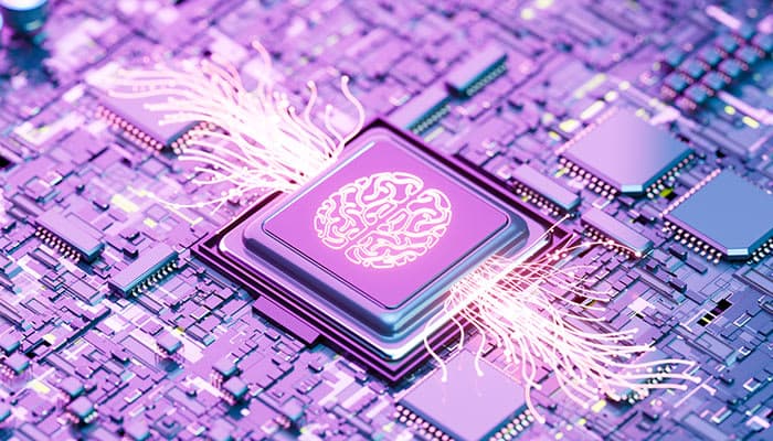 A processor chip with a brain printed on it