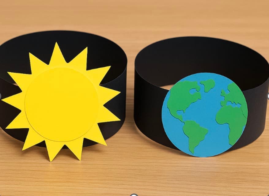 A paper bracelet with a picture of the sun and the earth on it